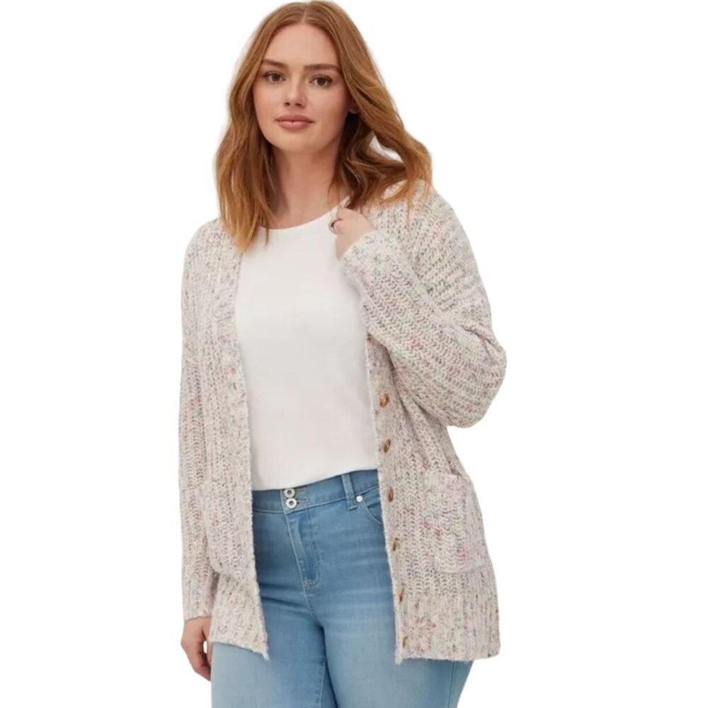 Torrid Oversized Cardigan Sweater Size 1X Colorful Rainbow Grandma Colorful
